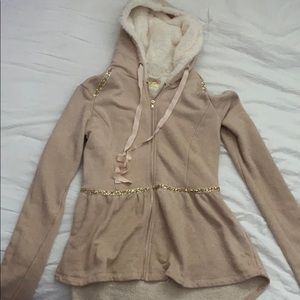 Joyfolie size 12 champagne fur lined jacket